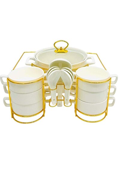 Generic Luxury Soup Serving Set with Spoons & Metal Stand