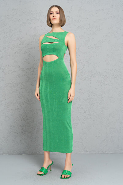 Kikiriki فستان كيلي جرين بدون أكمام مع تفاصيل نافذة