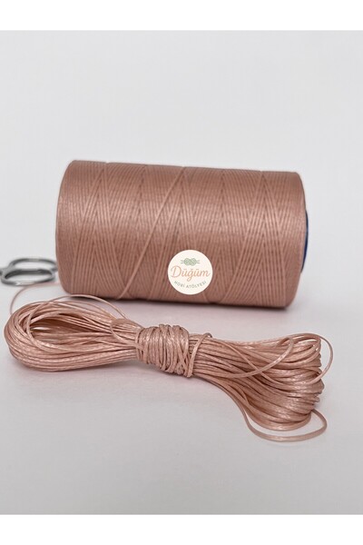 Düğüm Hobi Atölyesi 1 mm Somon Pudra Pembe 1 metre Saraç Mumlu İp (Bileklik H...