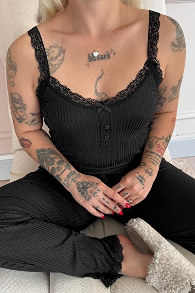 Pijamaevi Černý krajkový tílko s háčkovaným přívěskem Sogno pro ženy jako pyžamo