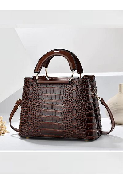 GENERAL Stylish Women's Crocodile Pattern Handbag and Shoulder Bag - Burnt Brown