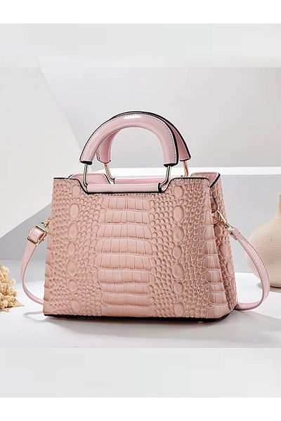GENERAL Stylish Women's Crocodile Pattern Handbag and Shoulder Bag - Melon