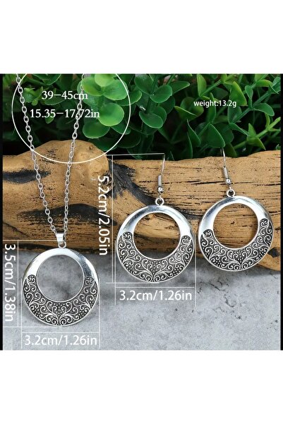ORGANICYOU Yiwu Earrings Plus Necklace Vintage Jewelry Set Carved Zinc Alloy with Detail on the Surface