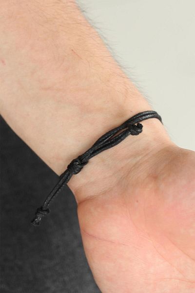 SeyCey.co Black Color Leather Adjustable String Erdal Bakkal Men's Bracelet