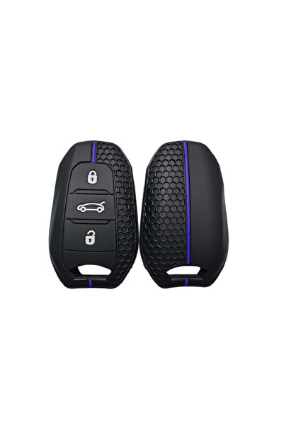 BsElektronik Peugeot Rifter Compatible Key Case Black - Blue Striped Design