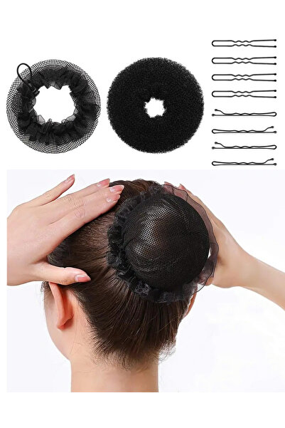 MutluBiDünya Kadın Saç Filesi Firkete Tel Toka Topuz Süngeri Seti