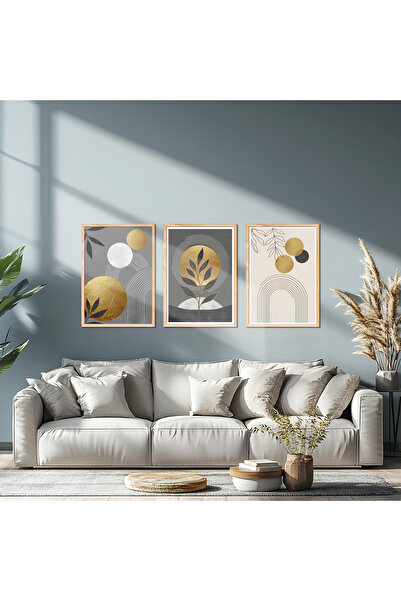 alphobitasarım Artă abstractă decorativă cu aspect auriu - Set de 3 tablouri