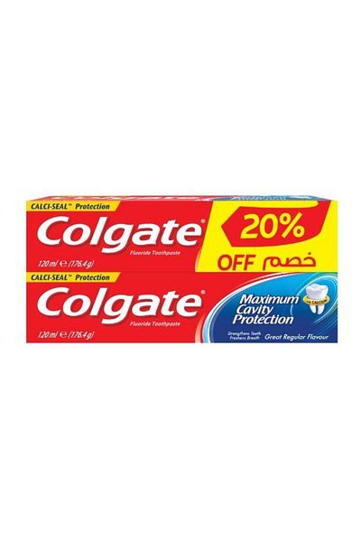 Colgate Maximum Cavity Protection Toothpaste, Regular Flavor, 120ml x 2