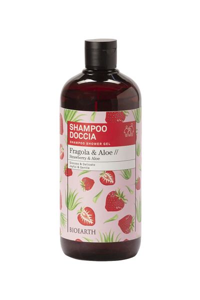 Bioearth Sampon, gel de dus cu capsuni si aloe, 500ml - Family Bioearth