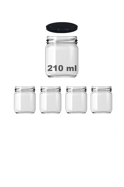 Tanemce 4 Pieces 210 ml Metal Black Canned Food Yogurt Storage 210 Cc Transparent Glass Jar with Lid