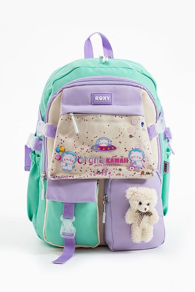 Roxy Kawaii Korean Style Multi-Compartment Children's School Bag with Teddy Bear Accessories