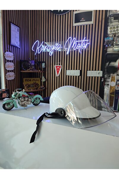 karagöz motor Motorsiklet jokey kask Camlı Beyaz