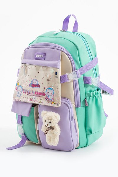Roxy Kawaii Korean Style Multi-Compartment Children's School Bag with Teddy Bear Accessories