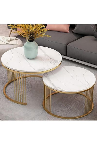 Generic 2-piece marble and metal coffee table set