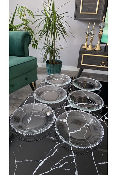 Gülümseten Avm Bead Patterned Glass Plate |   Stylish and Elegant Presentation Plate |   21 cm Glass Plate