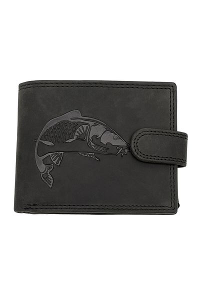 Micutz Men's Wallet Genuine Leather Personalized with Carp, 9.5x12x2 cm, Black, RFID Protection, Hunter