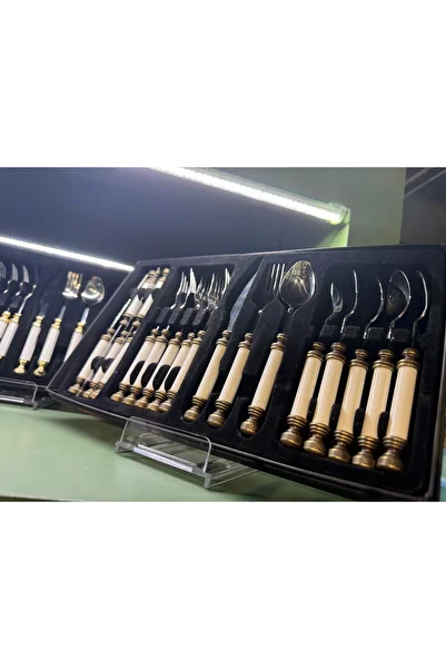 hediye Esterhomedecor 6-Person 24-Piece Fork Spoon Knife Set White-Tumbled Gold.Do Not Use the Machine