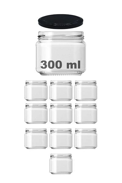 Rotanev 10Pcs 300ml Metal Black Canning Lid Magnolia and Food Storage 300 Cc Clear Glass Jar