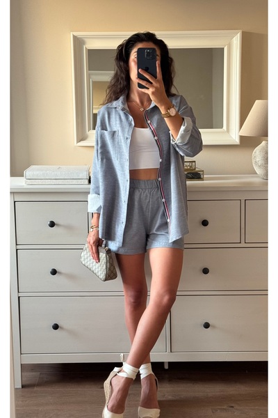 King Brothers Shirt - Shorts Set Pinterest Style Poplin Beige Color Women