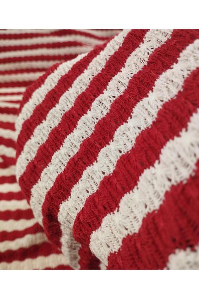 Kumaş Parça Knitted Knitted in Red Cream Colors (Width 180 cm X Length 235 cm)