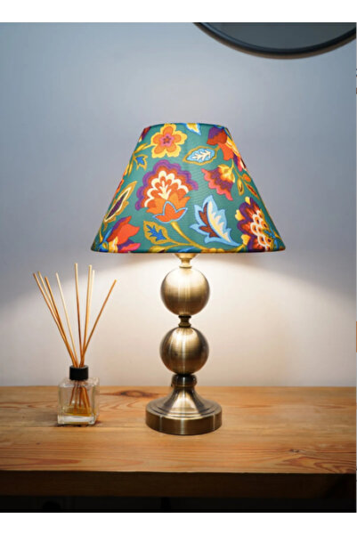 MİLA AYDINLATMA Eskitme Sıvama Ayaklı Çok Renkli Kumaş Şapkalı Abajur Salon Y...