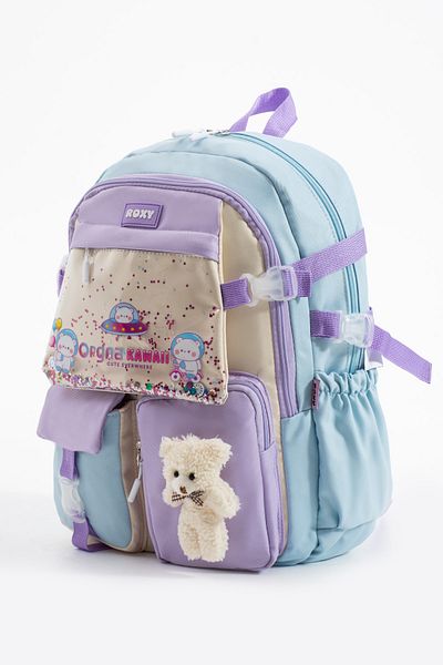 Roxy Kawaii Korean Style Multi-Compartment Girl's School Bag with Teddy Bear Accessories