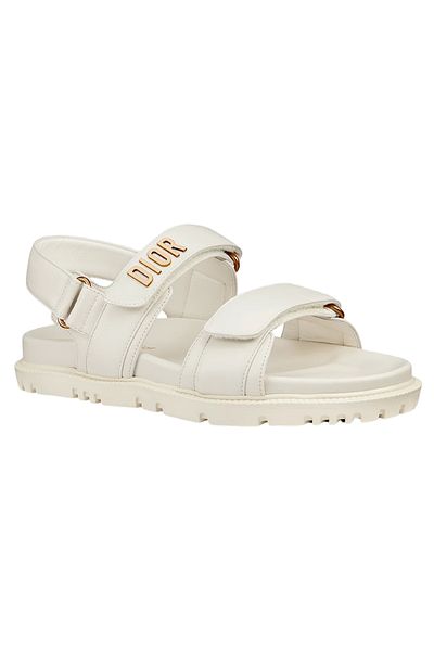 Dior Dioract White Lambskin Sandals | Gold Signature & Adjustable Straps