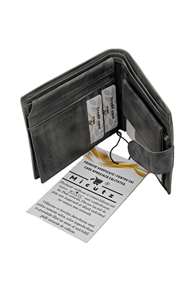 Micutz Men's Vintage Gray Genuine Leather Wallet, 12.5 x 9.5 x 2 cm