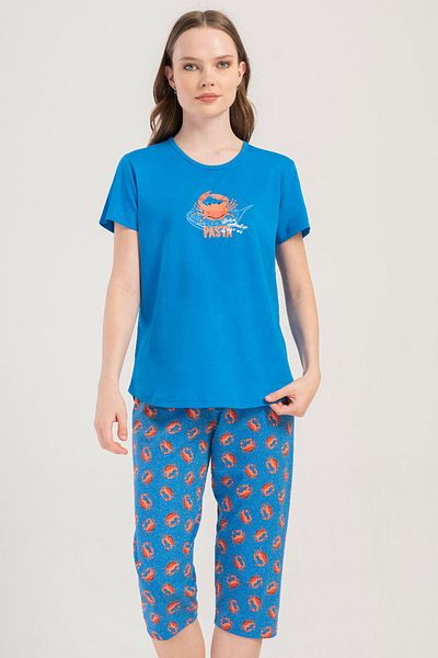 VİENETTA Cotton Women's Short Sleeve Capri Pajama Set, 409087