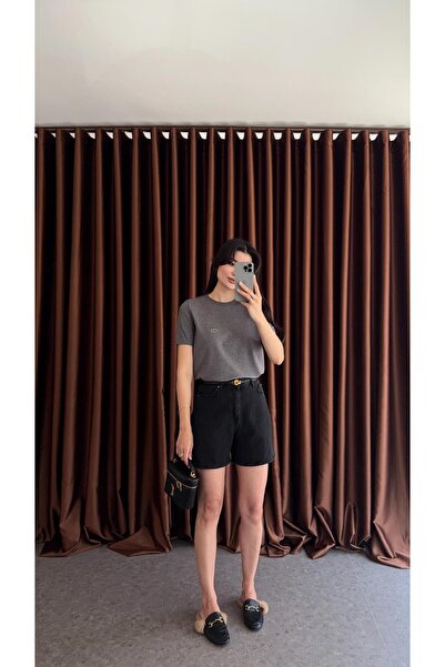 HAZELANNA Şehir Boy Antrasit Denim Şort