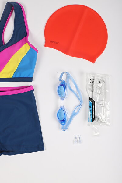 My-o Παιδικό σετ κολύμβησης - /Γυαλιά κολύμβησης /Ωτοασπίδες/ Καπέλο σιλικόνης / Παιδικό μπικίνι με σορτς κολύμβησης - Σετ 4 τεμαχίων