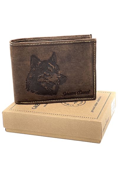 Micutz Brown Wallet for Men Personalized with Wolf, RFID Protection, Genuine Leather, 12.5x9.5x2.7 cm