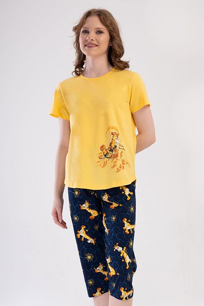 VİENETTA Cotton Women's Short Sleeve Capri Pajama Set, 409074