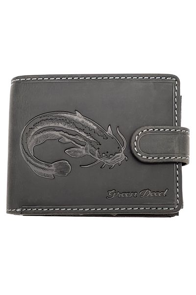 Micutz Fisherman Wallet for Men Personalized with Catfish, Genuine Leather, 12.5x9x3.8cm, Black Color