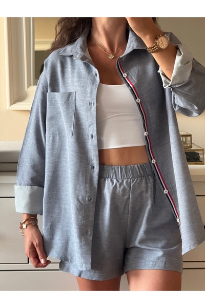 King Brothers Shirt - Shorts Set Pinterest Style Poplin Beige Color Women