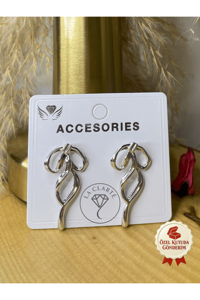 La Clarte Women's Silver Color Ribbon Model Earrings – Elegant and Moving Design