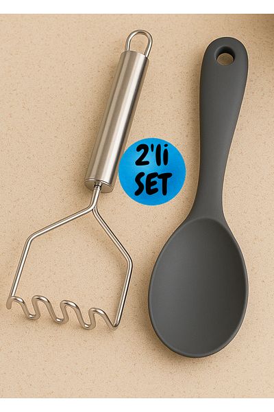 BRE HOME Silicone Kitchen Set of 2 – Potato Chips + Serving Spoon |   22 cm Fireproof Non-Stick