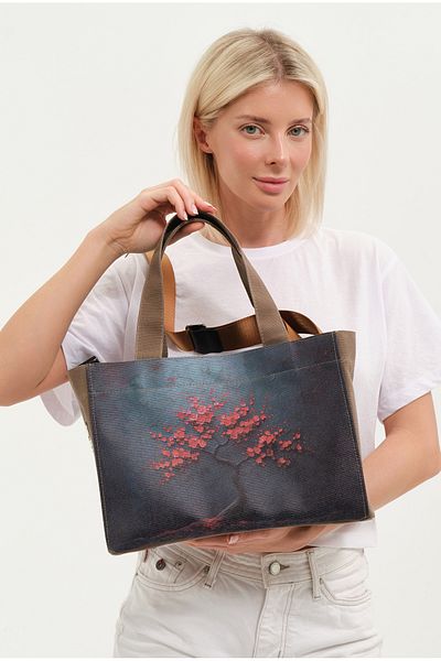 Lemoors Hibiscus Waxed Canvas Printed Brown Color Design Bag