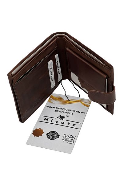 Micutz Brown Leather Wallet for Men, 9 Card Slots, Ideal as a Gift