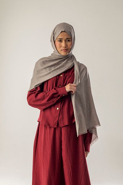 FLEUR SOİE Silver Clay Patterned Woven Cotton Shal