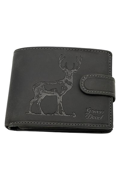 Micutz Men's Black Wallet Personalized with Deer, 12x10x2 cm, Genuine Leather, Black Color