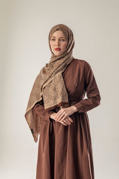 FLEUR SOİE Terracotta Patterned Woven Cotton Shawl