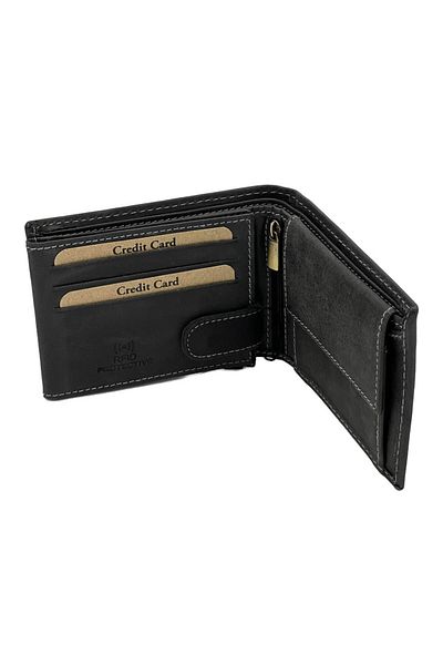 Micutz Men's Genuine Leather Wallet Vintage Black with RFID Protection: 12x9x1.8 cm