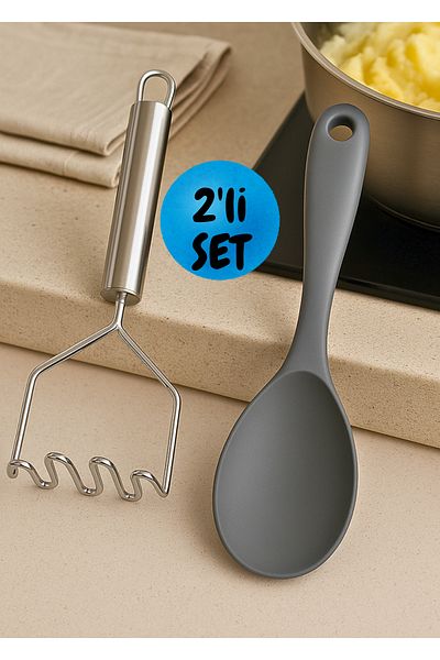 BRE HOME Silicone Kitchen Set of 2 – Potato Chips + Serving Spoon |   22 cm Fireproof Non-Stick