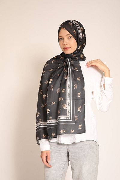 BERCHEM SCARF Soft Brown Leaf Patterned Women's Shawl – Light and Stylish Texture
