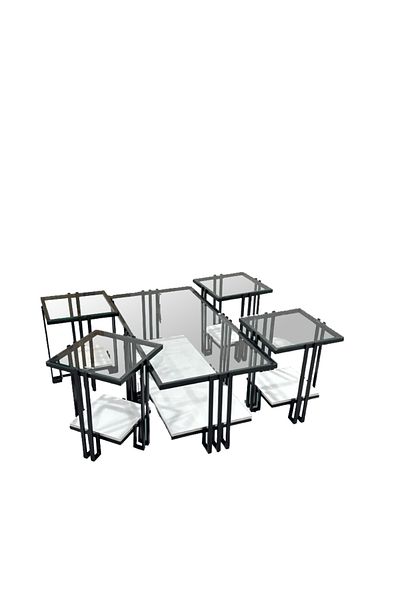 Ch 5-piece glass table set with wood and iron legs