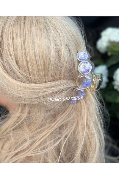 QUEEN AKSESUAR Large Bubble Balloon Ball Moving Sequin Glitter Transparent Acrylic Latch Buckle Purple Lilac