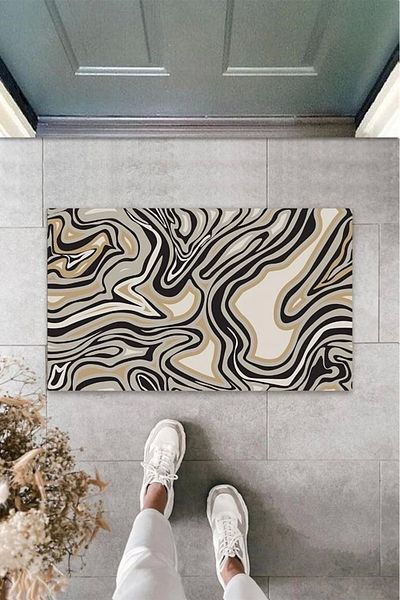 Mu Art Ahşap Bfs Digital Modern Brown Door Mat Outdoor Mat K-3127