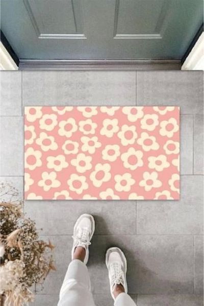 Mu Art Ahşap Bfs Digital Flower Pink Door Mat Outdoor Mat K-3125