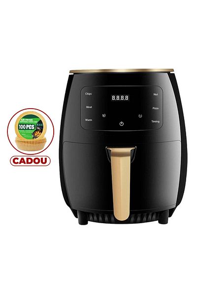AEIDEN Friteuză cu aer cald fără ulei, 6 litri, model Silvercrest, afișaj digital, 2400 W, neagră
